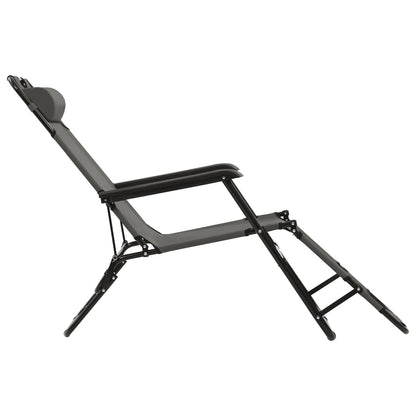Folding sun loungers with footrest 2 pcs steel grey