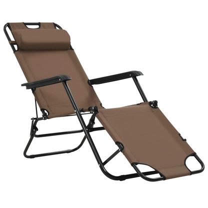Folding sun loungers with footrest 2 pcs brown steel
