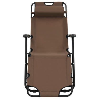 Folding sun loungers with footrest 2 pcs brown steel