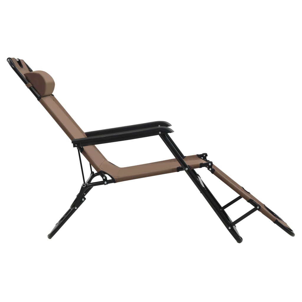 Folding sun loungers with footrest 2 pcs brown steel