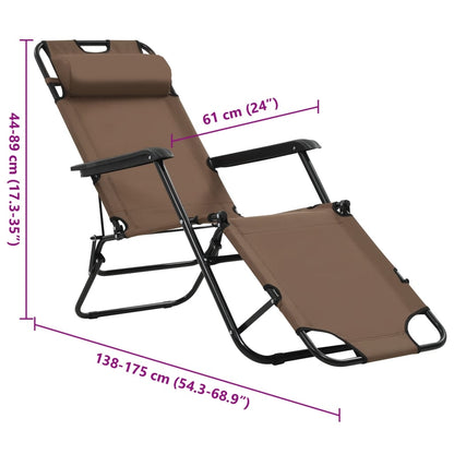 Folding sun loungers with footrest 2 pcs brown steel