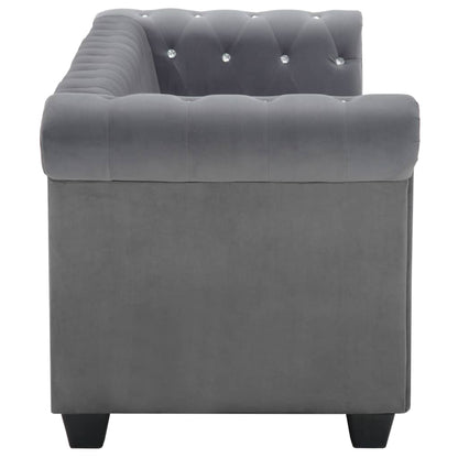 Sofá chesterfield três lugares veludo 199x75x72cm cinzento