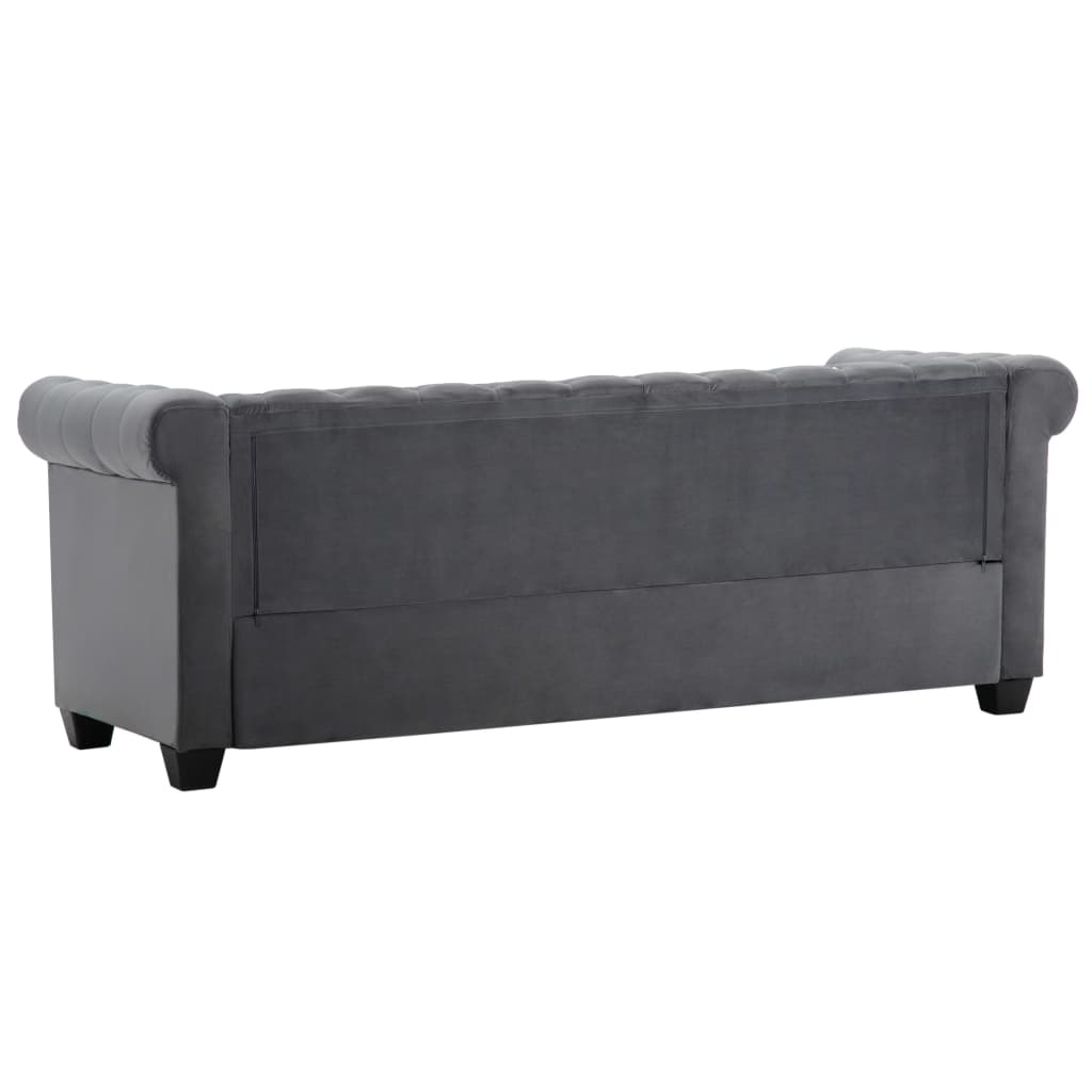 Sofá chesterfield três lugares veludo 199x75x72cm cinzento