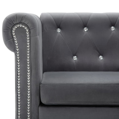 Sofá chesterfield três lugares veludo 199x75x72cm cinzento