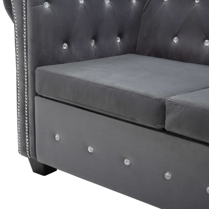Sofá chesterfield três lugares veludo 199x75x72cm cinzento