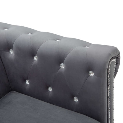 Sofá chesterfield três lugares veludo 199x75x72cm cinzento