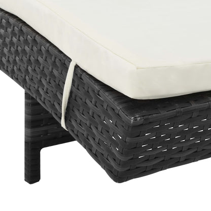 Sun lounger with wheels and cushion in black PE wicker