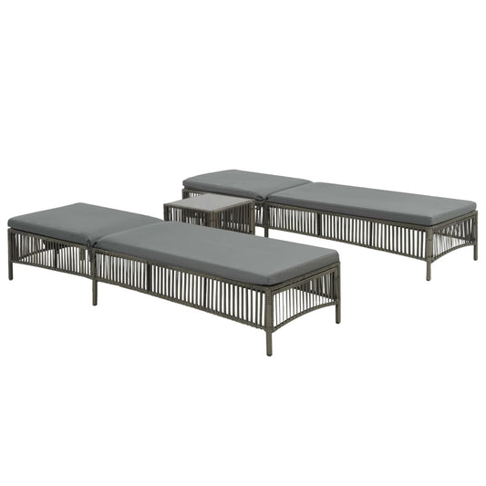 Sun loungers with table 2 pcs grey wicker