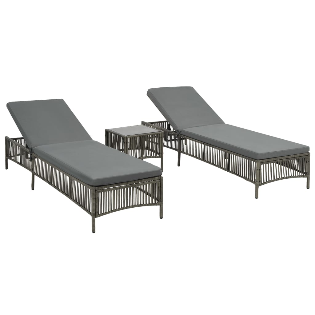 Sun loungers with table 2 pcs grey wicker