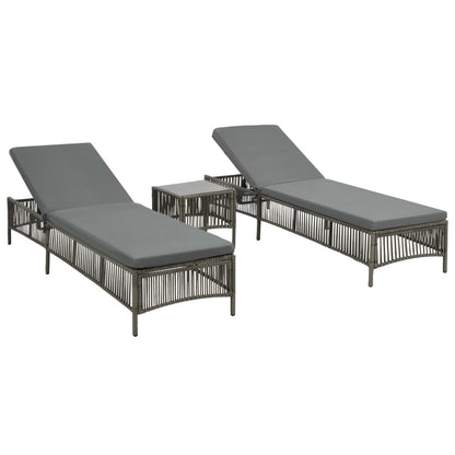 Sun loungers with table 2 pcs grey wicker