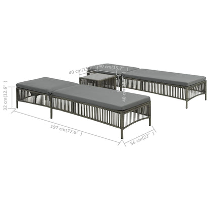 Sun loungers with table 2 pcs grey wicker