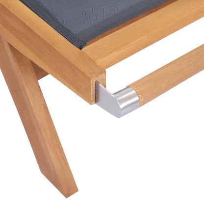 Folding sun lounger with wheels solid teak and textilene