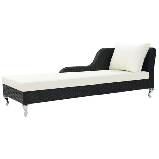 Black PE wicker sun lounger with cushion