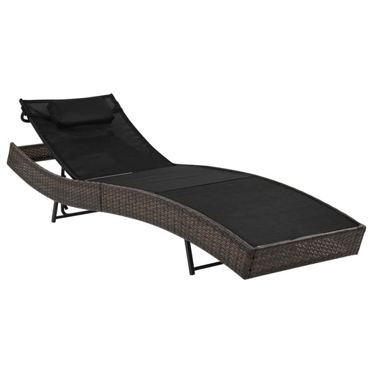 Brown PE rattan sun lounger with cushion