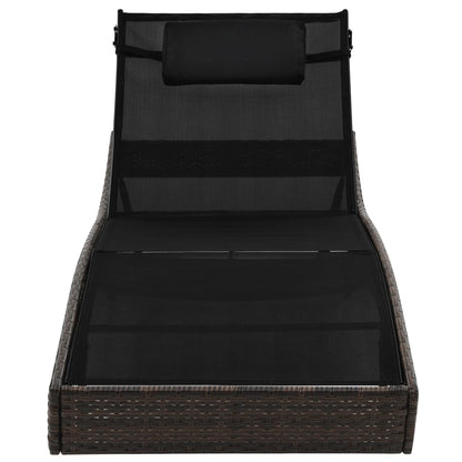 Brown PE rattan sun lounger with cushion