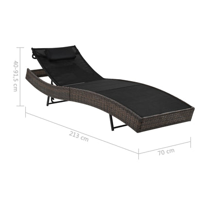 Brown PE rattan sun lounger with cushion