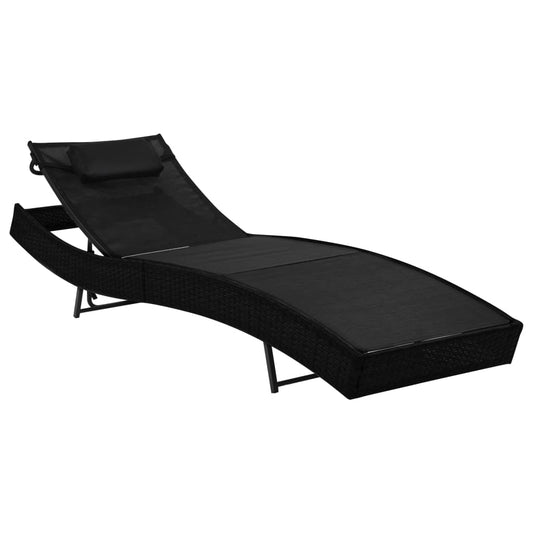 Black PE wicker sun lounger with cushion