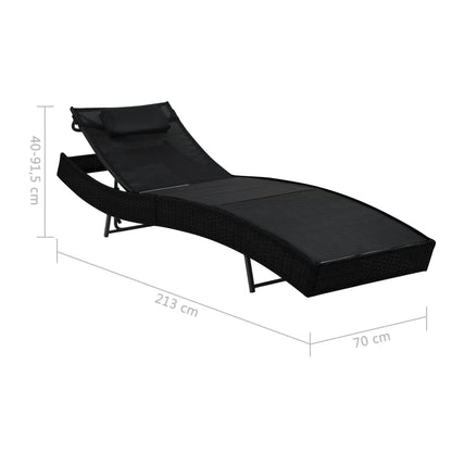 Black PE wicker sun lounger with cushion