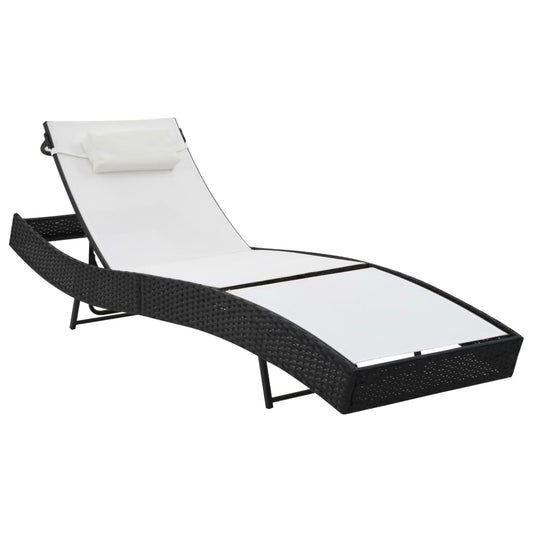 Black PE wicker sun lounger with cushion