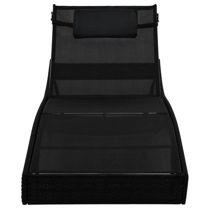 Sun loungers with table 2 pcs PE rattan and black textilene