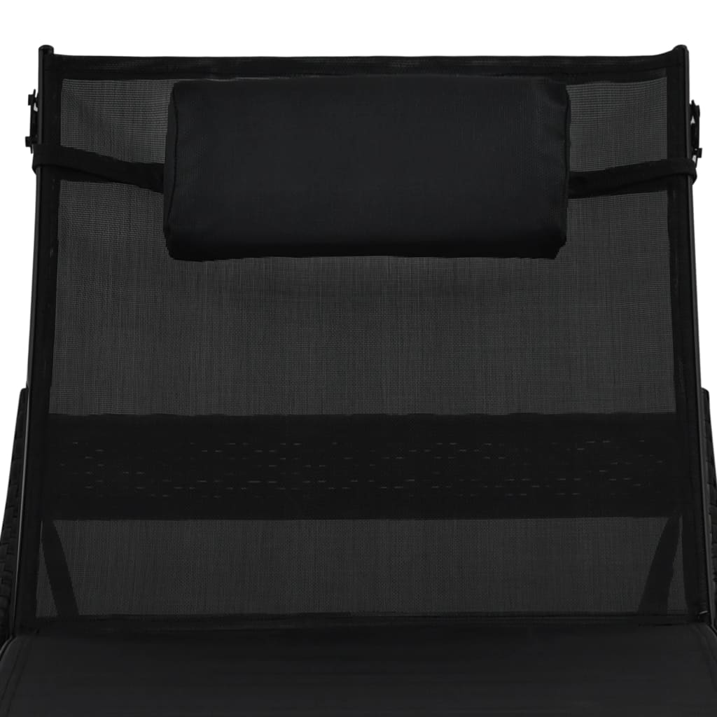 Sun loungers with table 2 pcs PE rattan and black textilene