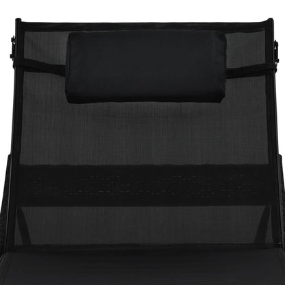 Sun loungers with table 2 pcs PE rattan and black textilene