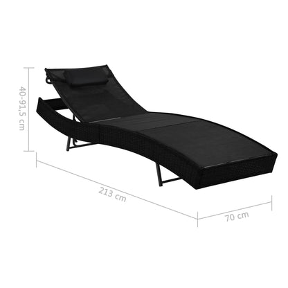 Sun loungers with table 2 pcs PE rattan and black textilene