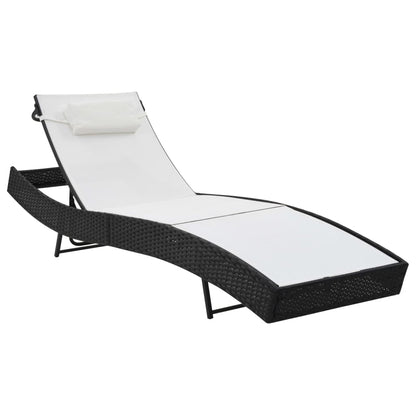 Sun loungers with table 2 pcs PE rattan and black textilene