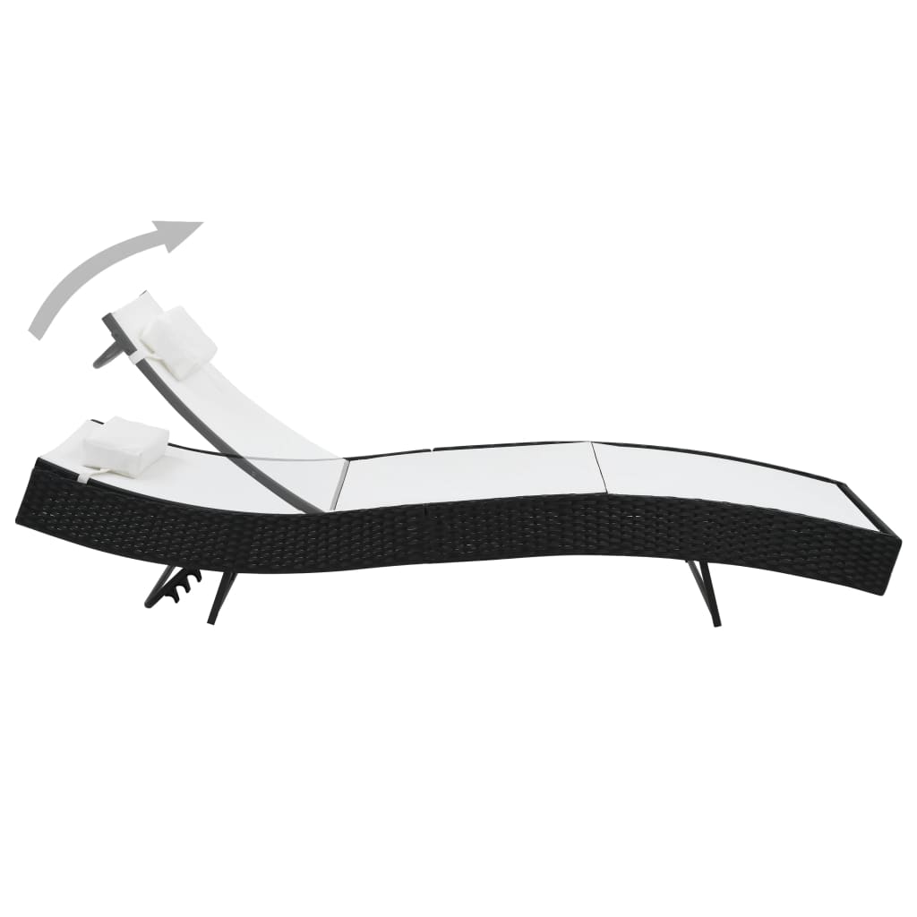 Sun loungers with table 2 pcs PE rattan and black textilene