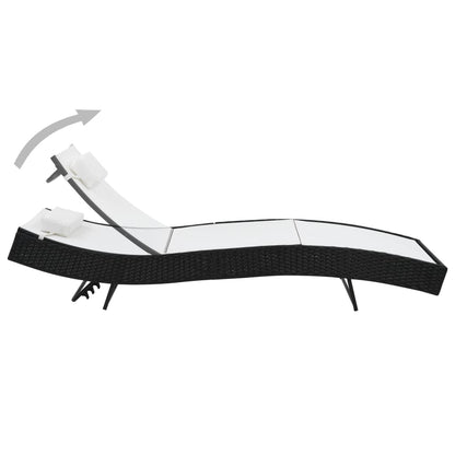 Sun loungers with table 2 pcs PE rattan and black textilene