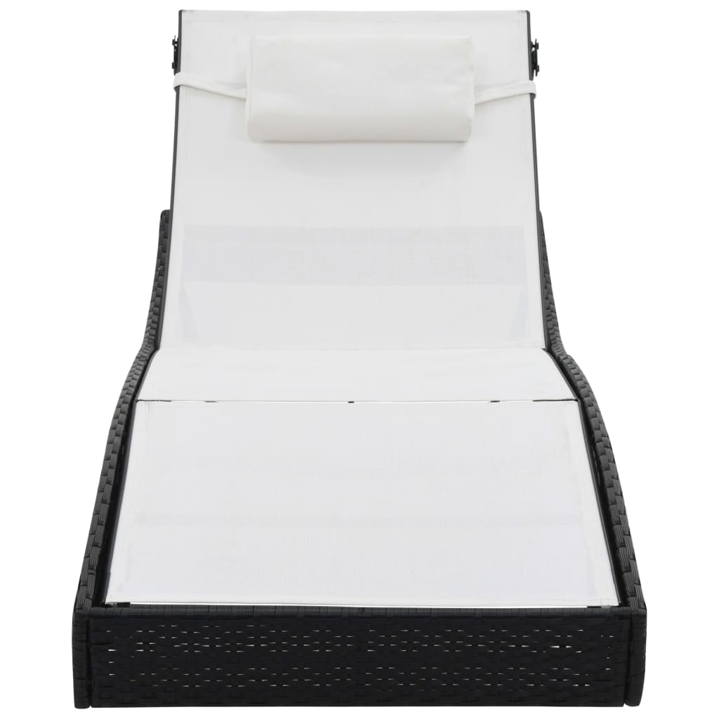 Sun loungers with table 2 pcs PE rattan and black textilene