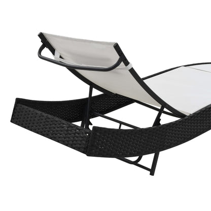 Sun loungers with table 2 pcs PE rattan and black textilene