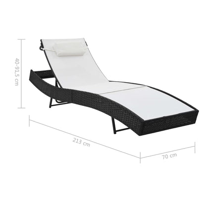 Sun loungers with table 2 pcs PE rattan and black textilene