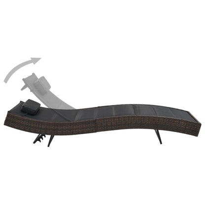Sun lounger in PE wicker and brown textilene