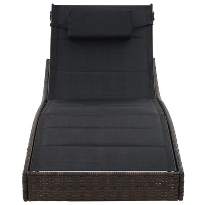 Sun lounger in PE wicker and brown textilene