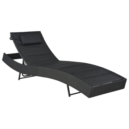 Sun lounger in PE wicker and black textilene