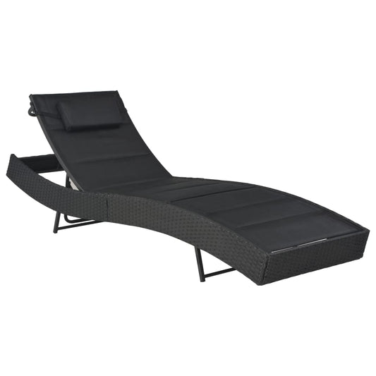 Sun lounger in PE wicker and black textilene