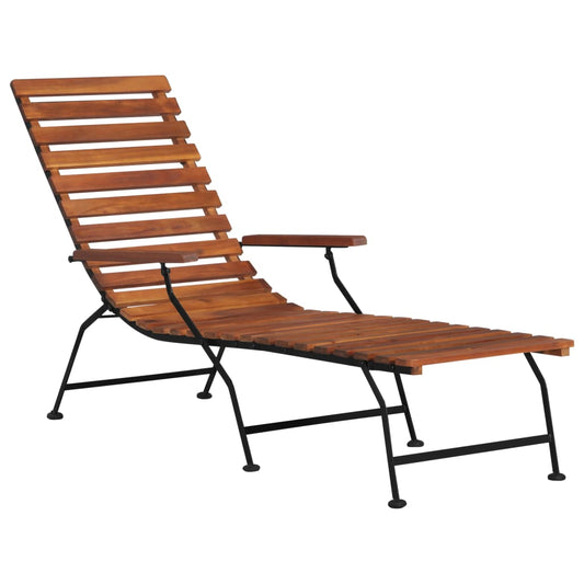 Outdoor sun lounger in solid acacia wood