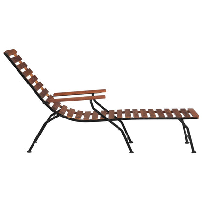 Outdoor sun lounger in solid acacia wood