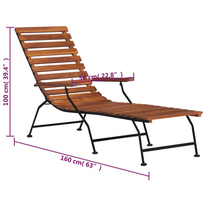 Outdoor sun lounger in solid acacia wood