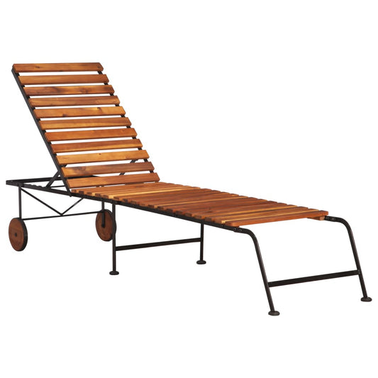 Sun lounger with steel legs solid acacia wood