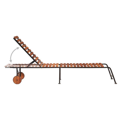 Sun lounger with steel legs solid acacia wood