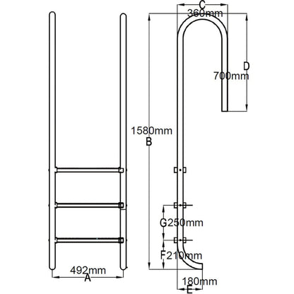 3-step pool ladder 304 stainless steel 120 cm