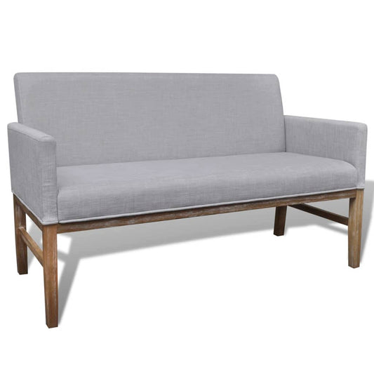 Bench with padded cushion in light grey fabric/rubberwood
