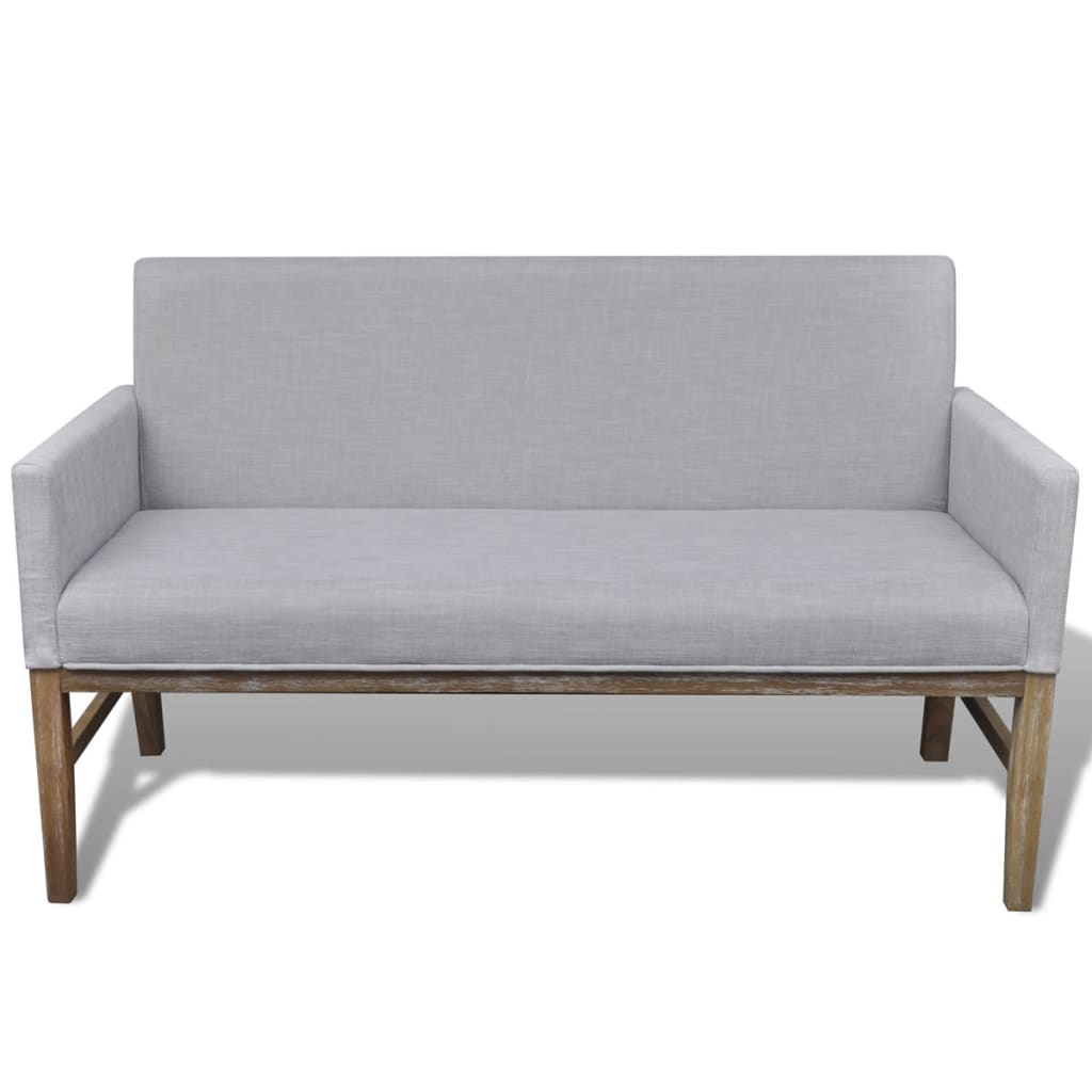 Bench with padded cushion in light grey fabric/rubberwood