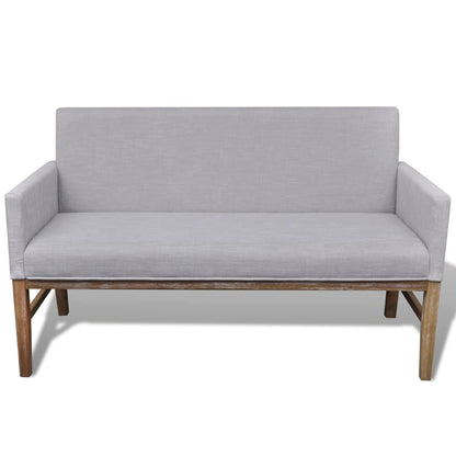 Bench with padded cushion in light grey fabric/rubberwood