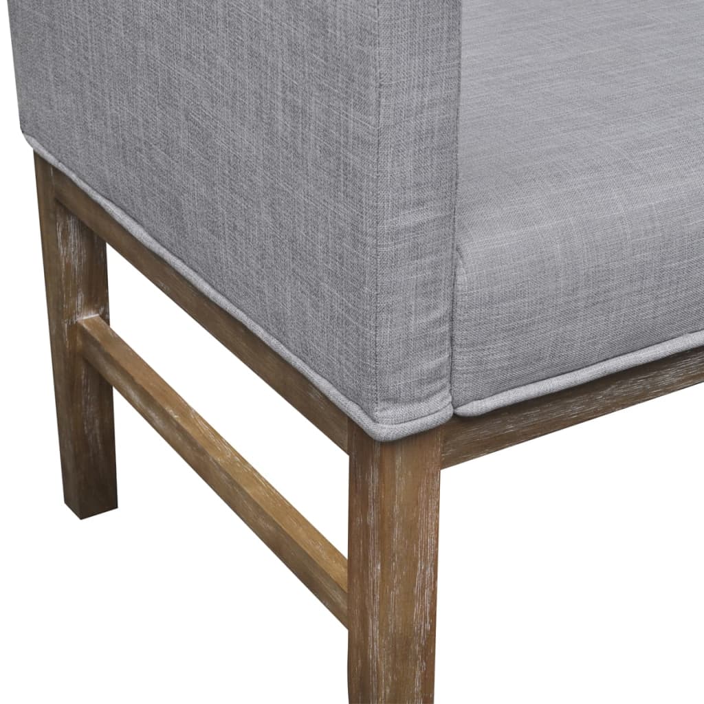 Bench with padded cushion in light grey fabric/rubberwood