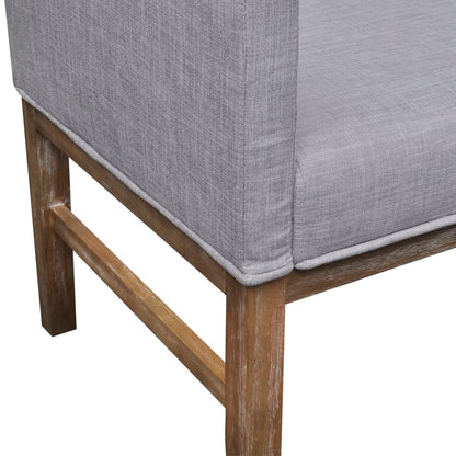 Bench with padded cushion in light grey fabric/rubberwood