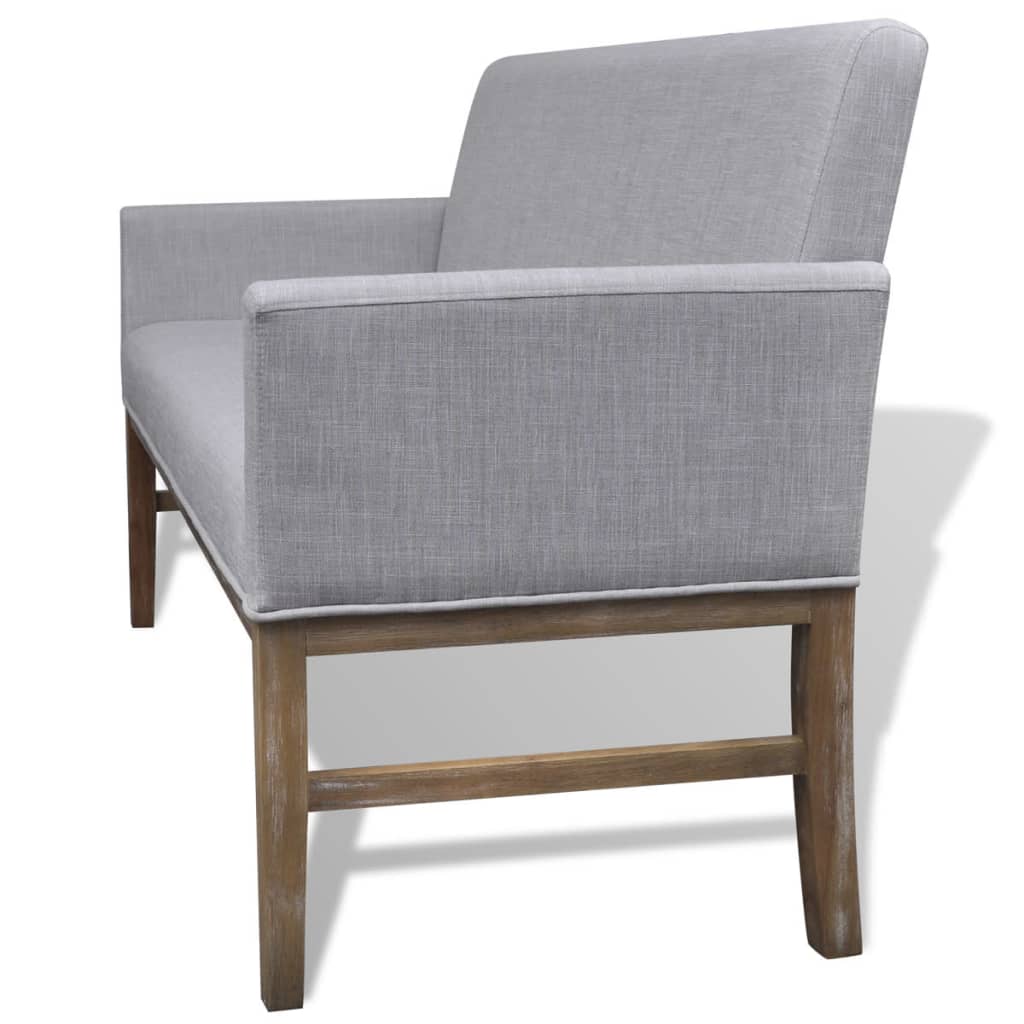 Bench with padded cushion in light grey fabric/rubberwood