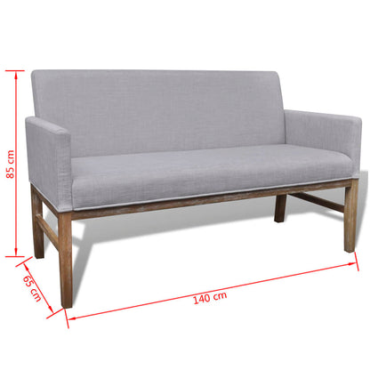 Bench with padded cushion in light grey fabric/rubberwood